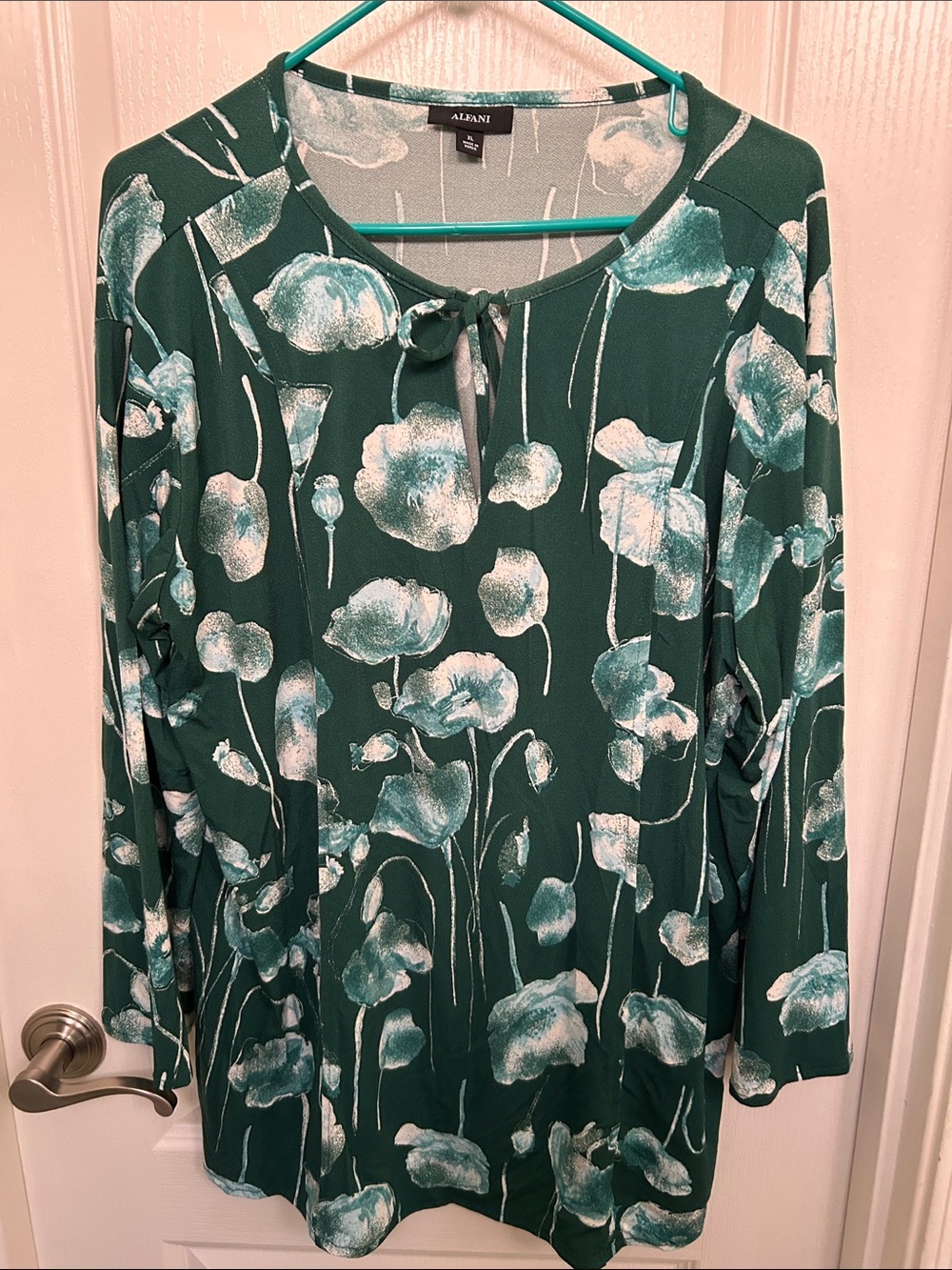 Alfani Emerald Green Floral Tie-Neck Blouse